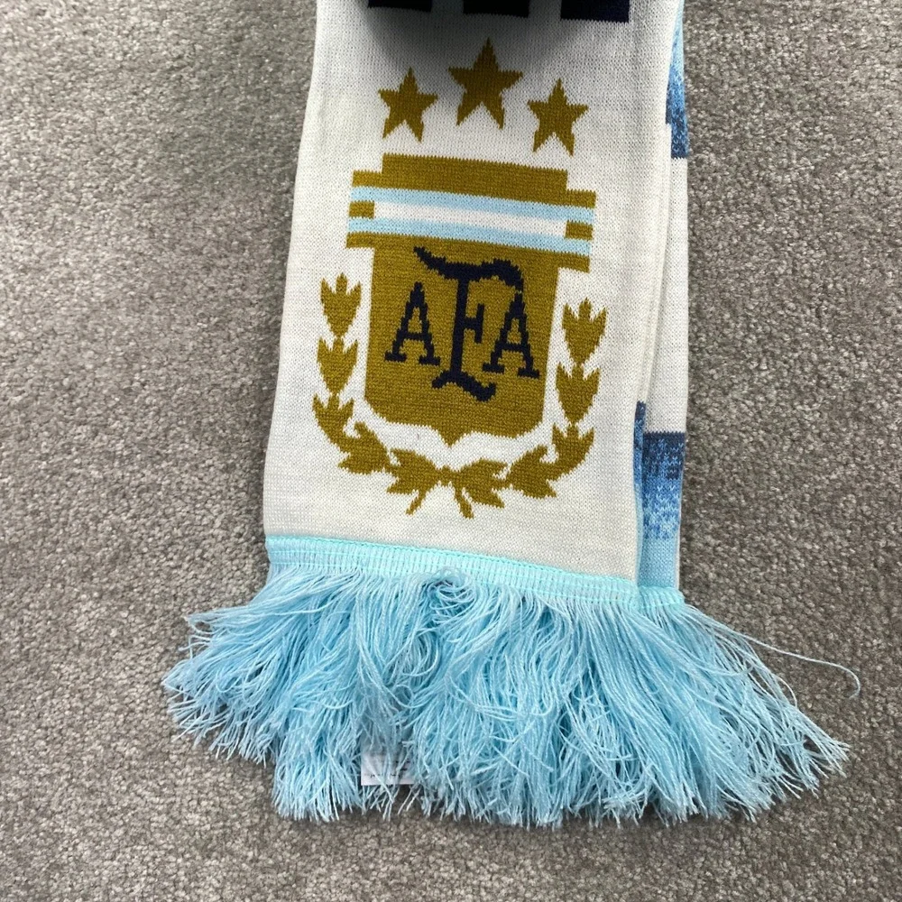 Adidas Argentina AFA Soccer Scarf Unisex OS White Blue 3-Star World Cup Knit